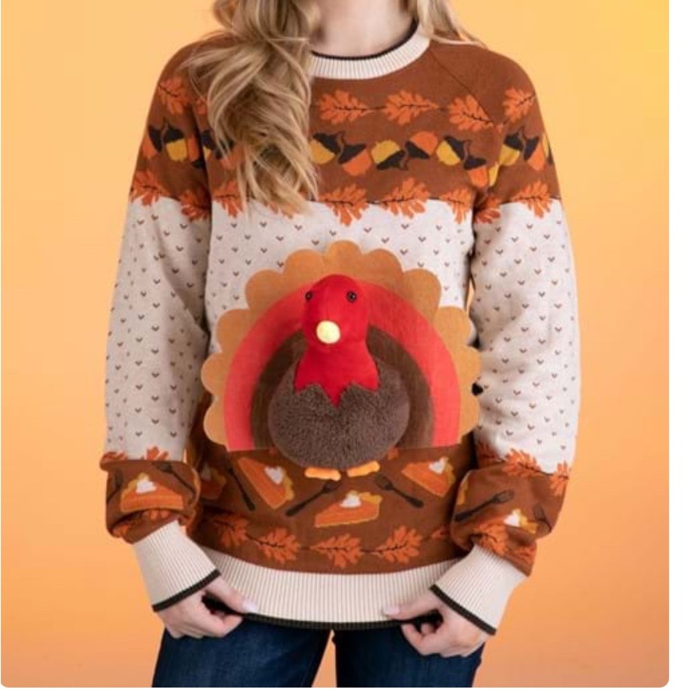 Autumn Harvest Turkey Sweater - Brown and Cream
